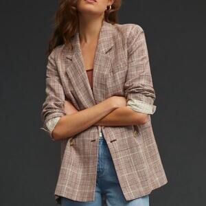 NWT ANTHROPOLOGIE Maeve Double-Breasted Plaid Boyfriend Blazer Size 10 Swiftie